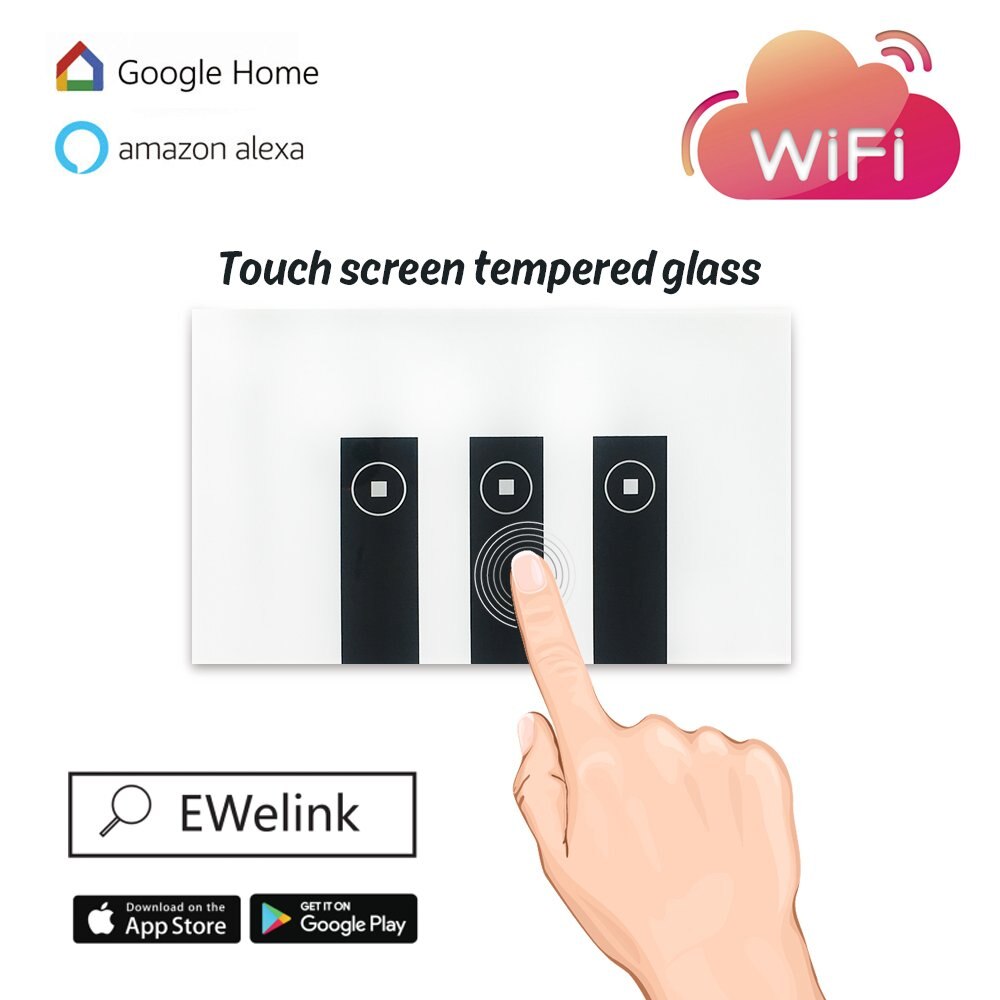 Touch Switch Smart Light Switch Panel Wall Interruptor 1/2/3/4 Gang Piano key Wifi Light Switch Work with Alexa Google Home