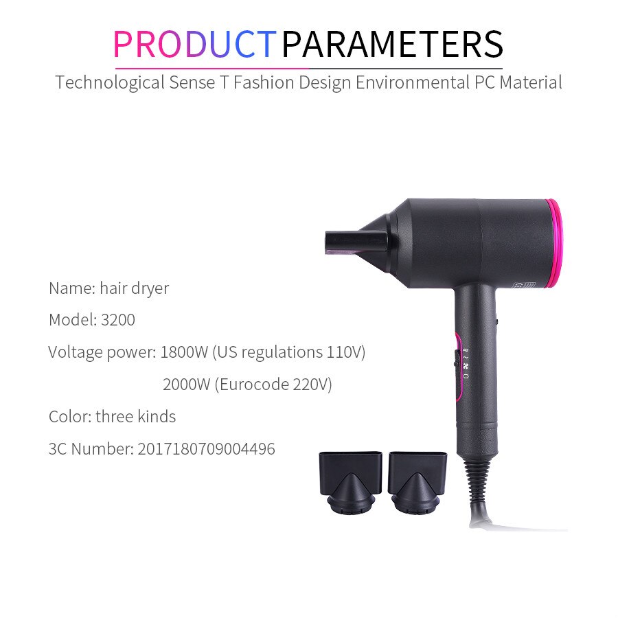 2000W Salon Hair Dryer 2 in 1 Air Brush Hair Dryers Negative Ionic Hair Blow Dryer Strong Wind Dryer