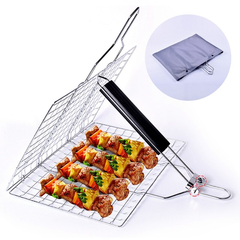 BBQ Grill Basket Stainless Steel Grilling Basket with Removable Handle, Perfect for Grilling Vegetables, Fishes, Shrimp, Chops -