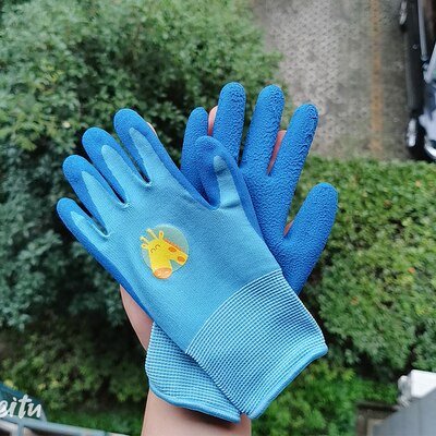 Children&#39;s Gloves Anti-Cutting Gloves Gardening Labor Weeding and Puncture-Proof Latex Garden Gloves One Pair Hands Protection: blue 6-10