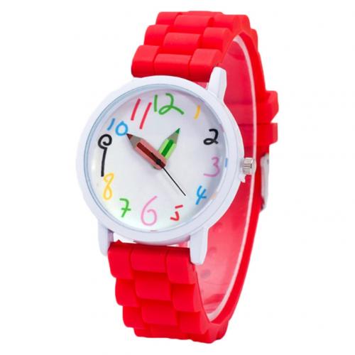 Kinderen Kids Arabische Cijfers Potlood Analoge Weergave Quartz Polshorloge Kids Kinderen Relogio Feminino Trendy Horloge: Rood
