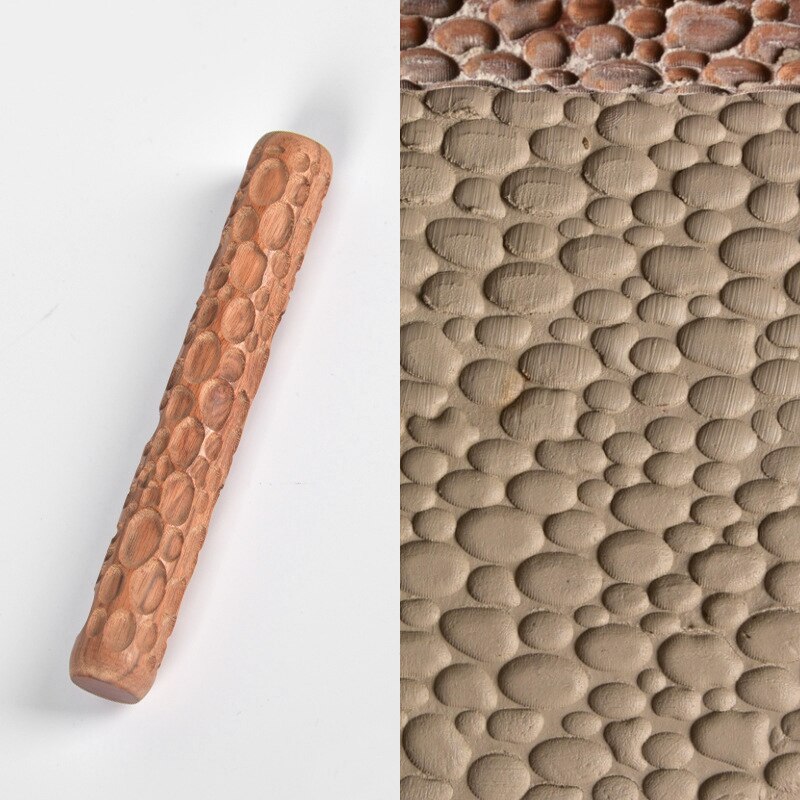2Pcs Clay Modeling Pattern Rollers, Cobblestone Wood Grain Pattern Clay Rolling Pin Textured Hand Roller Pottery Tools