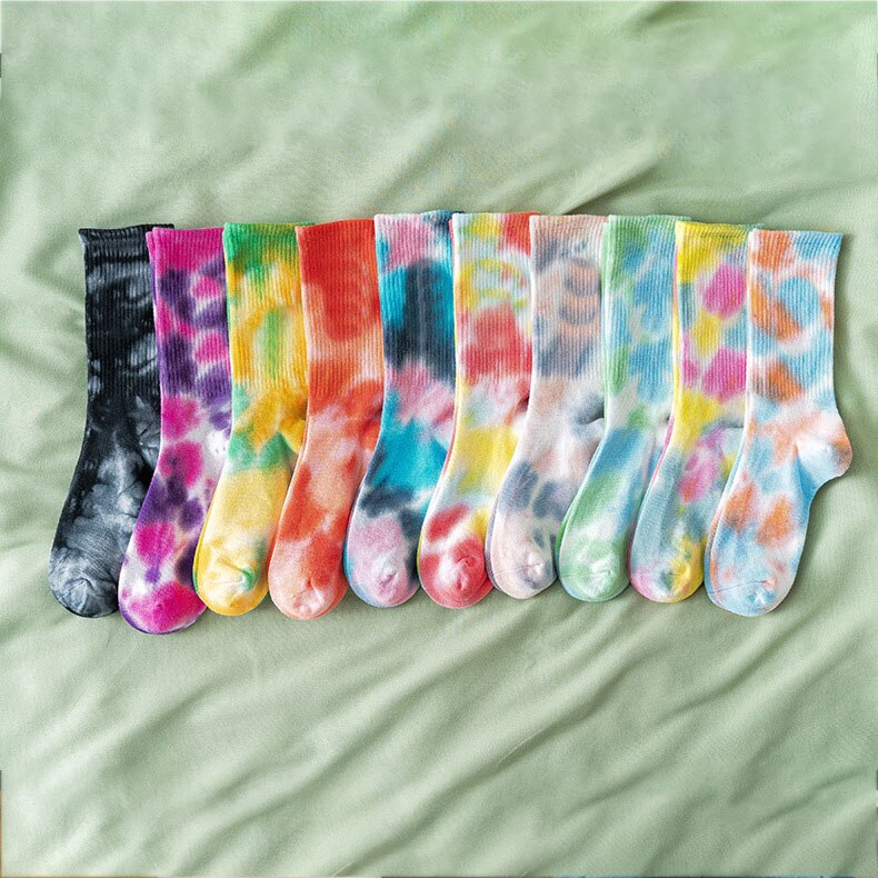 Calcetines de algodón Tie-dye para hombre y mujer, medias de tendencia urbana de , de color sólido, para baloncesto y monopatín