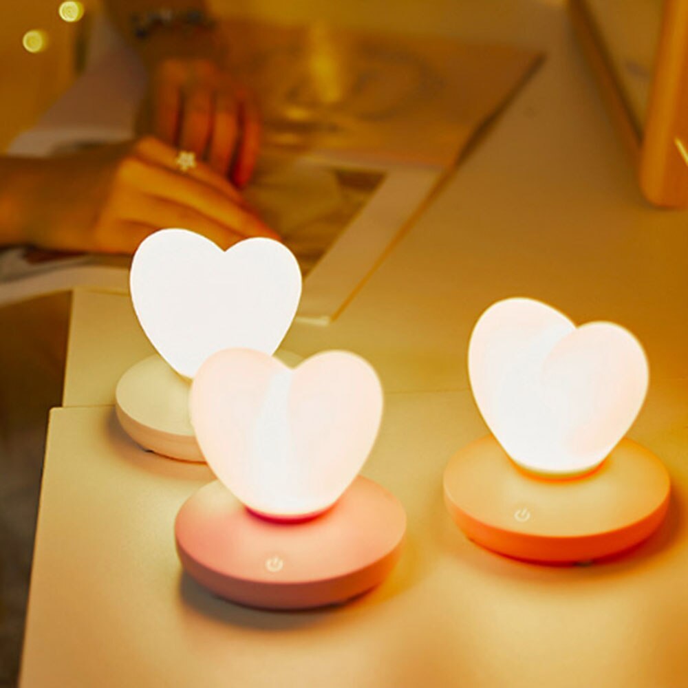 Led Touch Control Tafellamp Usb Oplaadbare Romantische Liefde Hart Vorm Decoratie Nachtlampje Kinderen Slaapkamer Bedlampje