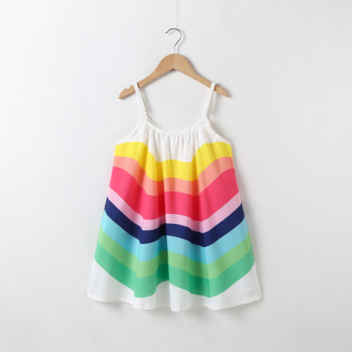 Kids Baby Meisjes Zomer Regenboog Sling Jurk Mouwloze Party Beach Jurken UK