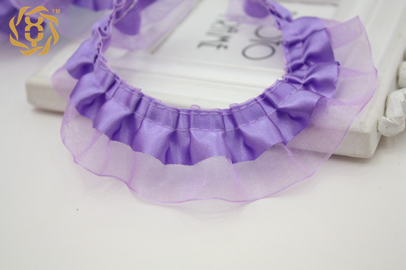 5.5 Yards (5 Meter) double Layer Ruches Eenzijdige Organza Tulle Satin Lint Trim 40Mm Naaien Wedding Craft Diy: Paars / 5Yard