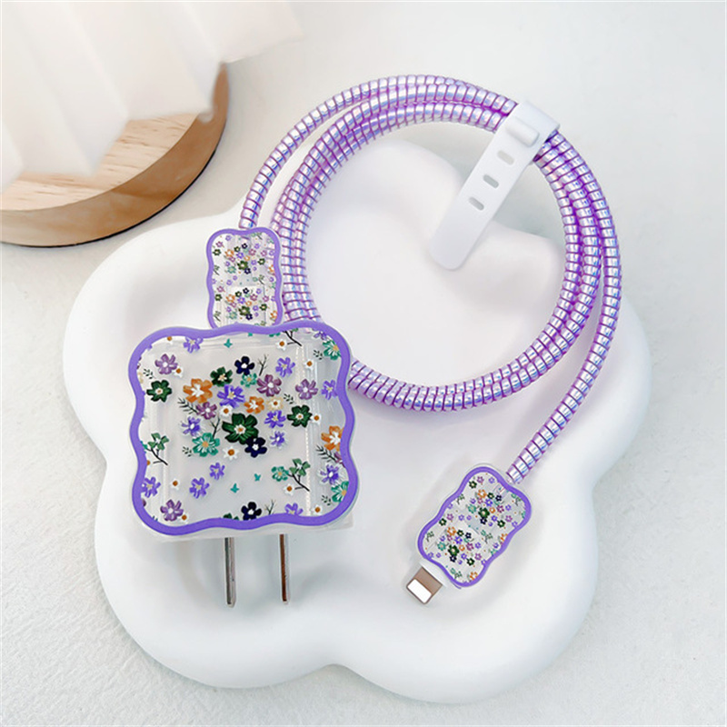 Charger Cable Protector for Apple Iphone 14 13 Cute Heart Wave Charger Case for Iphone 18W/20W US Adapter Data Protective Sleeve: Brown