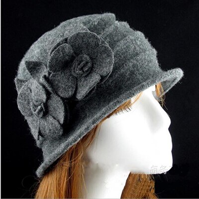 2018 nuove donne fedora 100% cappelli invernali a cupola in pura lana per donna floreale casuale marca calda signora autunno floscio morbido ragazze fedora: buio grigio