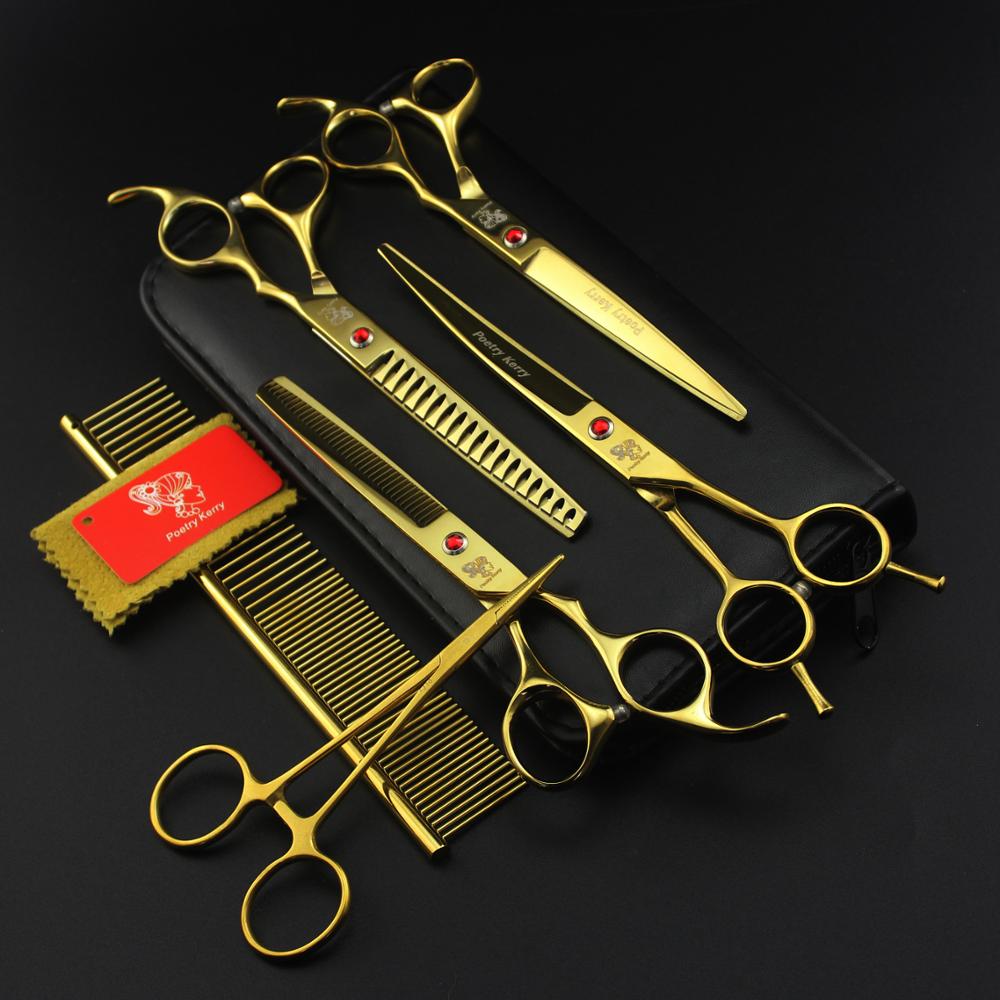 Pet scissors Straight &Thinning & Curved scissors 4pcs set +comb for dog grooming dogs shears hair cutter 7.0 inch