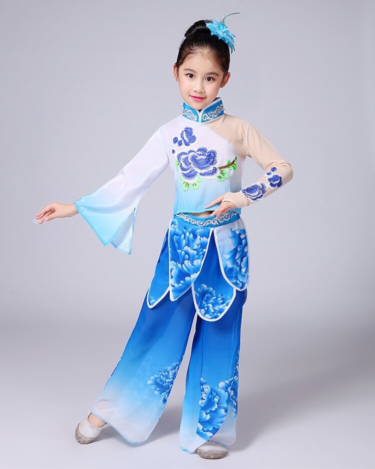 Chinese Traditional Dance Costume for Girls Yangko Dance Suit Classical Drum Fan Clothing Chinese Folk Dance Costume