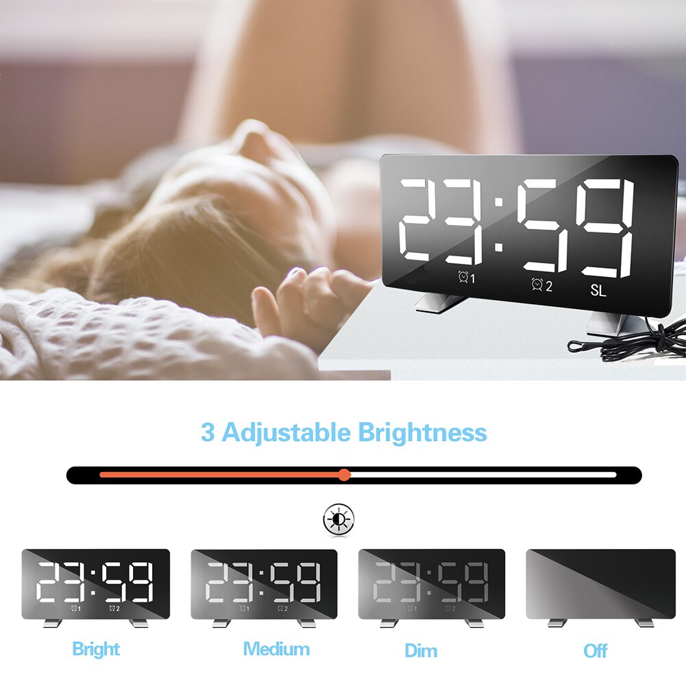 Large Screen Digital Alarm Clock USB Multifunction Display Time LED Mirror Clock Table Desk Home Decor reloj despertador