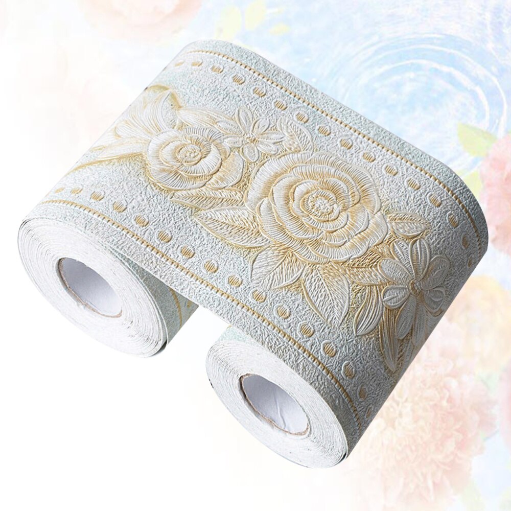 Green Background Rose Printing Wallpaper Border Sticker Pretty Waist Line Wall Sticker Waterproof Self Adhesive PVC Wallpaper Bo