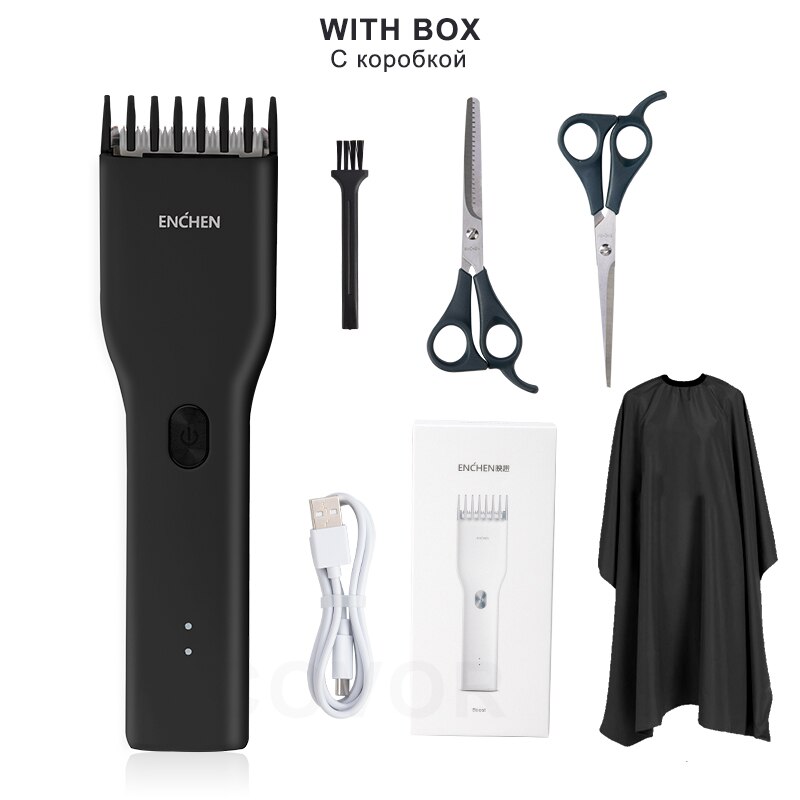 XiaoMi ENCHEN 0.7-21mm Men Hair Clippers Home use Hair Trimmer Cordless Hair Clipper Men Hair Corner Trimmer Razor: Black Set With Box