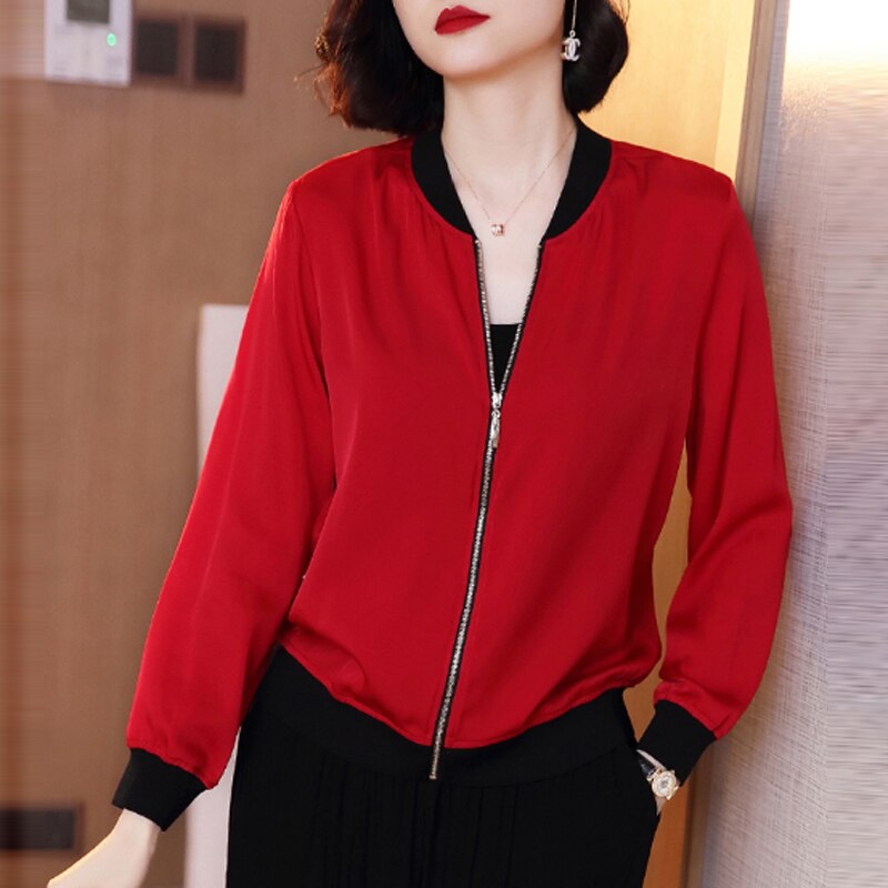 Sommerjakke dame lange armer løse kåper basic jakker bomber tynne dame topper damejakke plus size 5xl klær: Rød / 4xl
