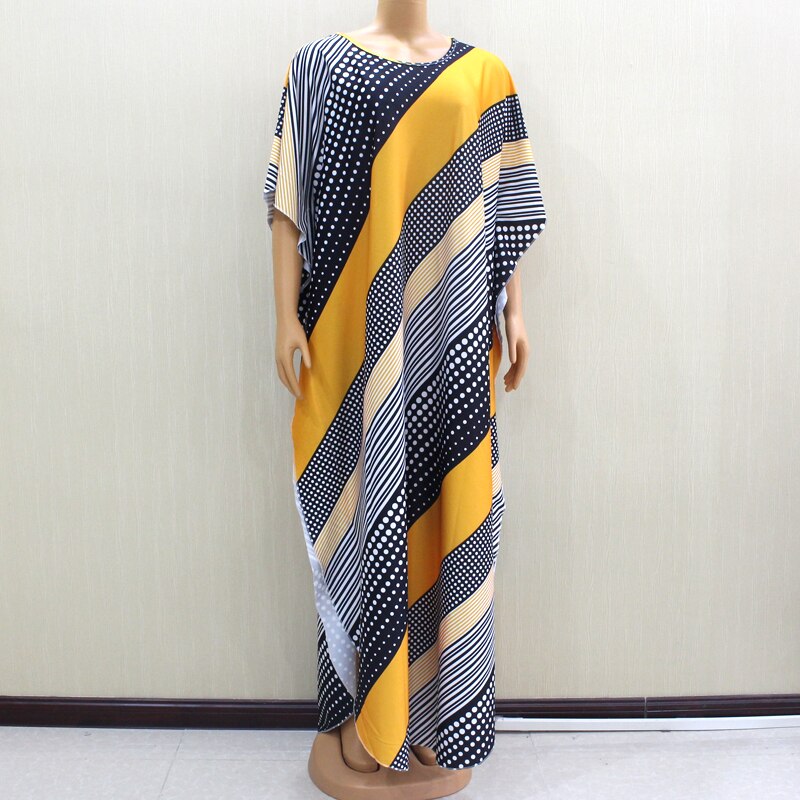 Beautiful African Dashiki O-Neck Beautiful Yellow Print African Women Long Dress