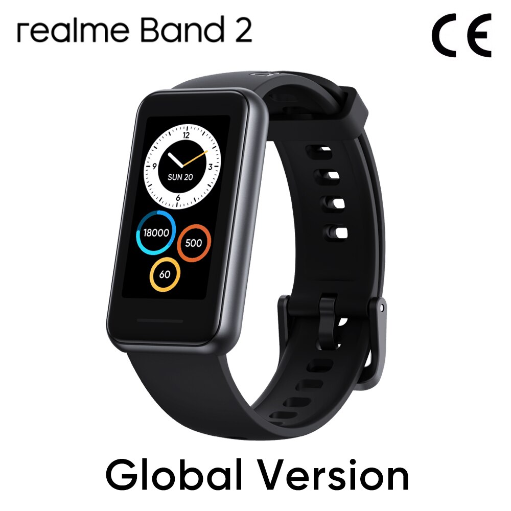 Realme – Bracelet connecté Band 2, Version globale, moniteur SpO2, moniteur de fréquence cardiaque, étanche ATM, 1.4: Default Title