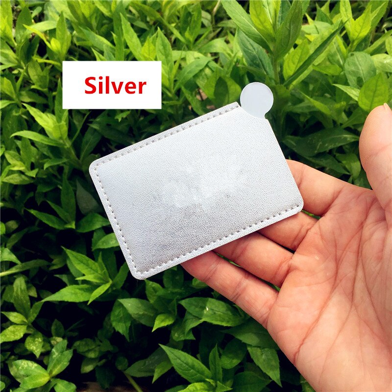 1Pcsportable Mini Shatter Proof Card Style Pocket Cosmetische Spiegel Pu Leather Cover Rvs Unbreakable Make-Up: silver