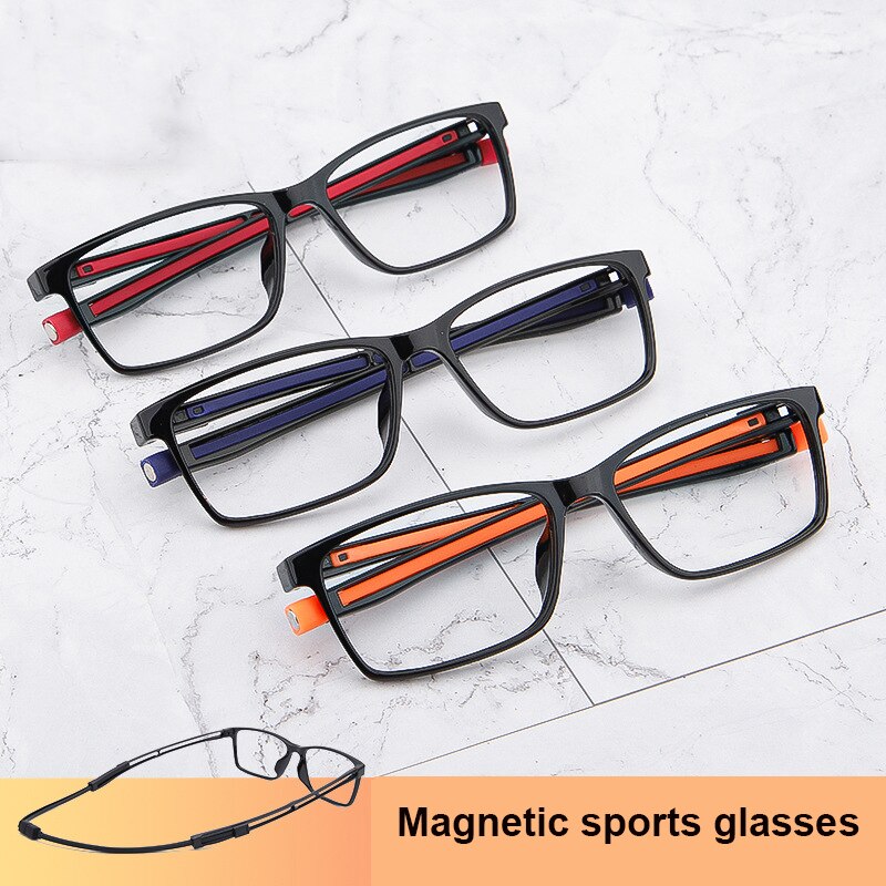 Montura de gafas ópticas deportivas para hombre y mujer, lentes cuadrados con absorción magnética, con imán para colgar en el cuello, gafas para miopía ajustables