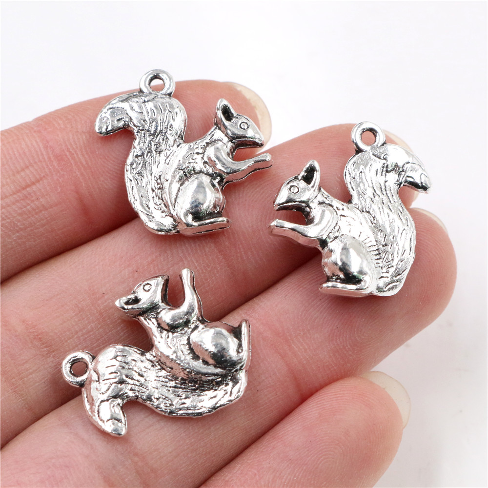 21X20 Mm 10 Pcs Antiek Brons En Antiek Zilver Plated Eekhoorn Handgemaakte Charms Hanger: diy Voor Armband Ketting: Q5-30