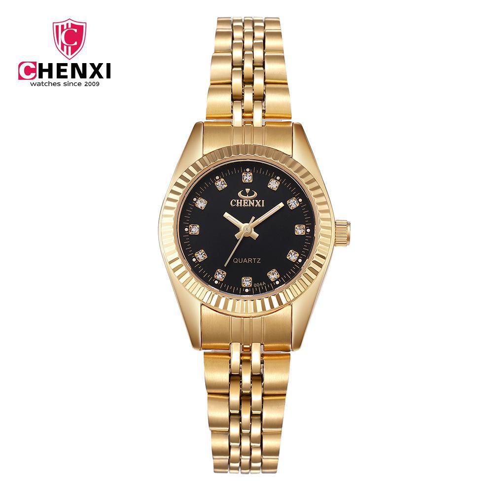 Chenxi – montre de luxe en acier inoxydable pour hommes et femmes, horloge dorée, à Quartz, à la , , 004a: Black Dial Lady