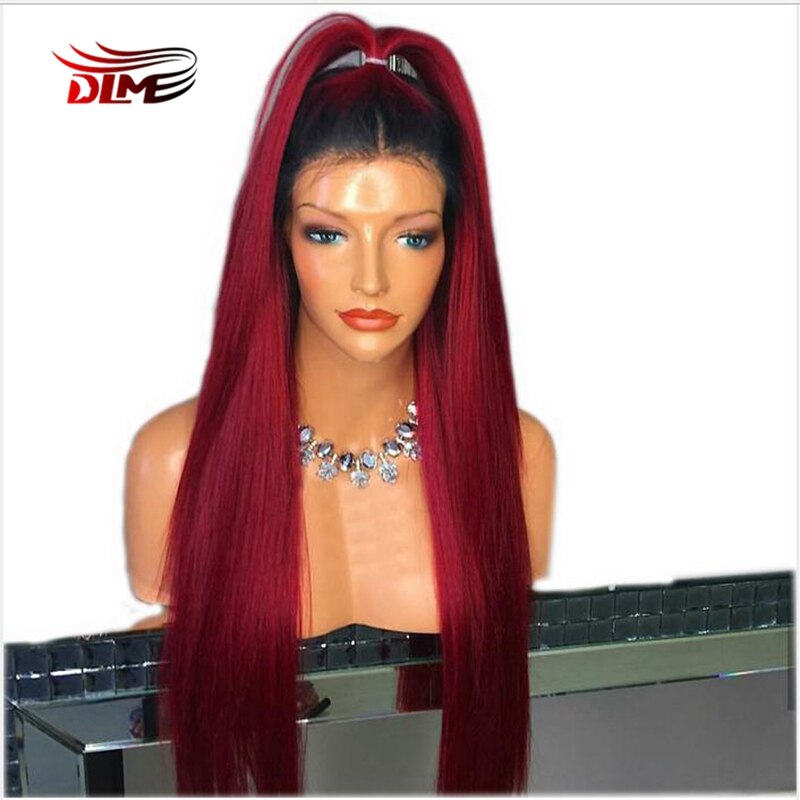 DLME13x3 Lace Front Pruik Voor Zwarte Vrouwen Hittebestendige Haar Ombre Rood Pruik Zwart Wortel Lange Rode Synthetische Pruik