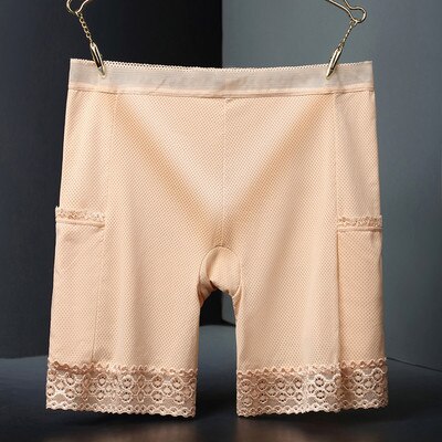 Frauen Sicherheit kurze Hose Anti Scheuern unterhose Mit Tasche Plus GRÖßE Spitze Nahtlose Höschen Hohe Elastizität Atmungsaktive Unterwäsche: nackt / L 45-70kg