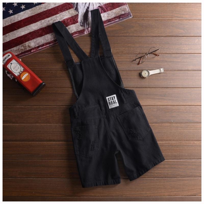Summer Men's Shorts Bib Overall Jeans Short Male Casual Ripped Denim Jumpsuits Jeans Shorts Pants Khaki White Black