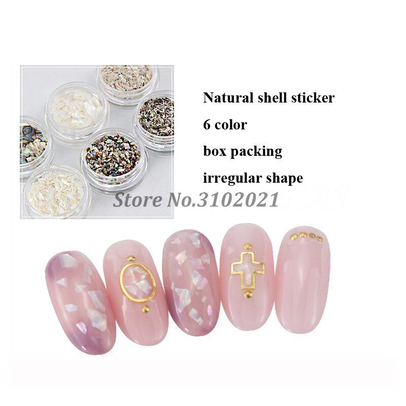 7 dozen/lot Charm Natuurlijke Nagel Pailletten Nagel Zee Shell stickers Manicure 3D DIY Decoratie Accessoires Salon Nail Decals gereedschap