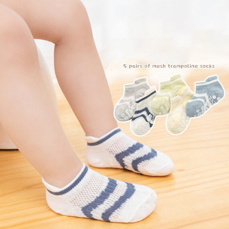 Calcetines tobilleros antideslizantes para bebé, calcetín de algodón suave con empuñaduras de goma, de corte bajo, 5 par/lote