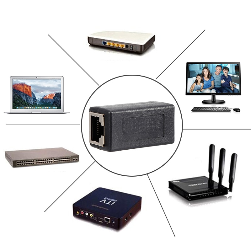 Network Connector RJ45 Female To Female Network Ethernet LAN Connect Adapter Black Cable Connector Adapter Portable TXTB1