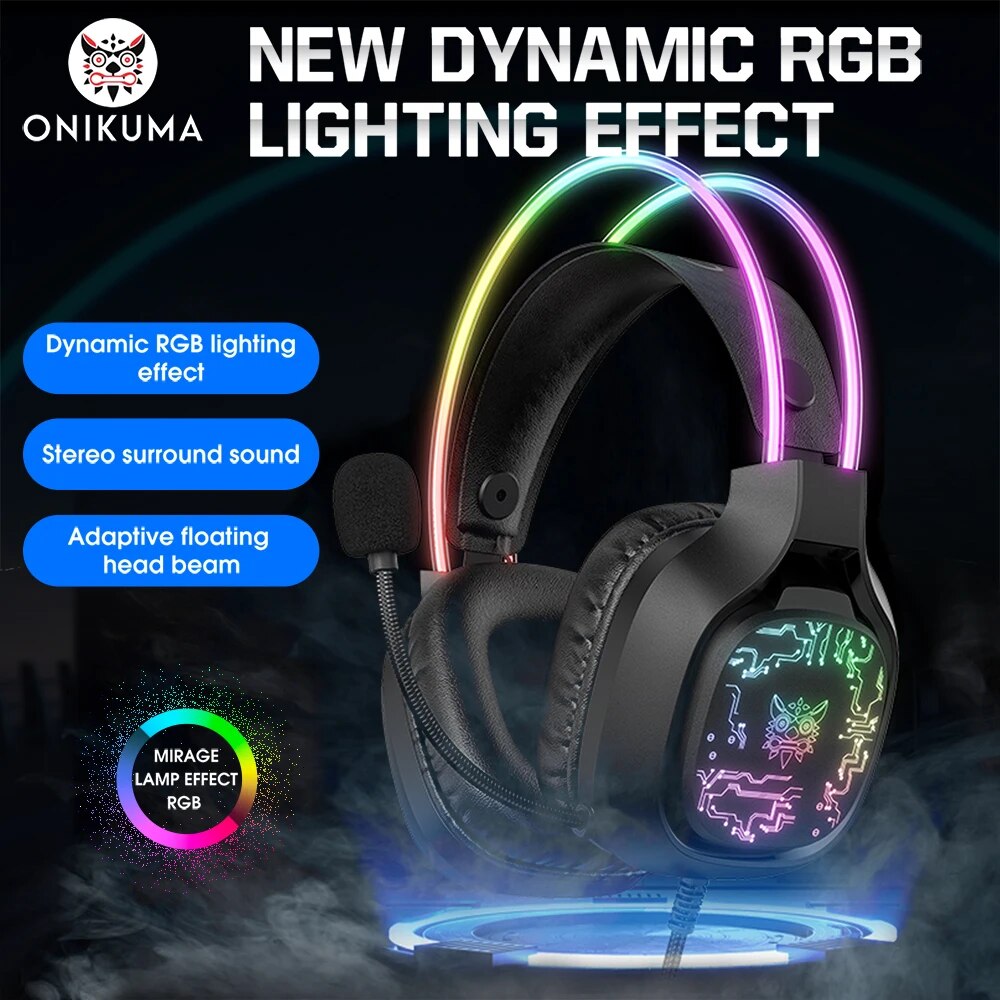 Onikuma profession elles Gaming-Headset mit kabel gebundener Over-Ear-Kopfhörer mit dynamischer RGB-Beleuchtung und geräusch unterdrücken dem Mikrofon-Stereo-Kopfhörer