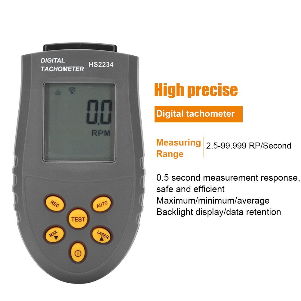 HS2234 Digital Tachometer Non Contact Digital Display Speedometer LCD backlight Tachometers No Battery