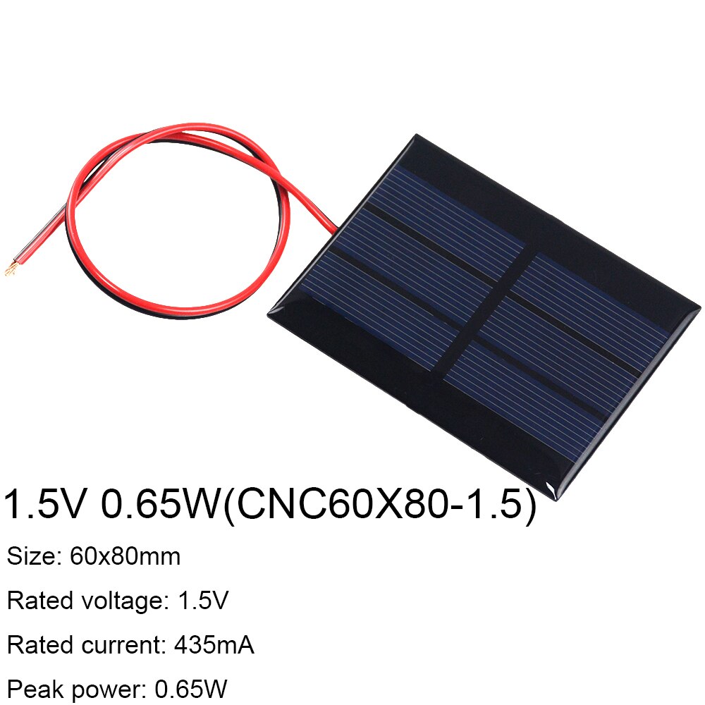 1PCS 1V 1.5V 2V 3V 3.5V Solar Panel With 30CM Wire Mini Solar System DIY For Battery Cell Phone Charger 300mA 500mA 0.3W 0.65W: 1.5V 0.65W