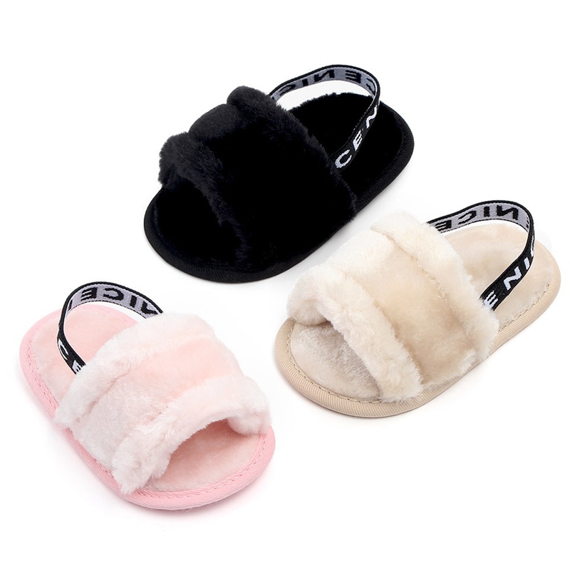 Baby Girls Shoes Sweet Summer Faux Fur shoes girls boys first walk Newborn Infant Baby Solid Flock Soft Sandals Casual Slipper