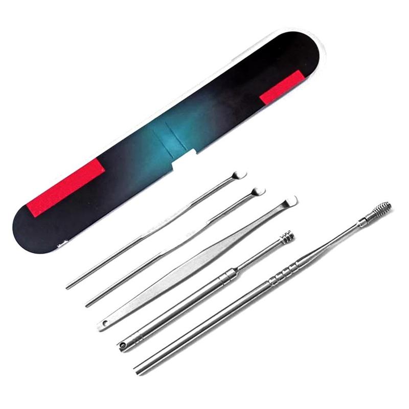 Kit de nettoyage des oreilles en acier, 5 pièces, bâton de cire d&#39;oreille, cuillère de guérison, ensemble de nettoyage, outils d&#39;élimination des soins