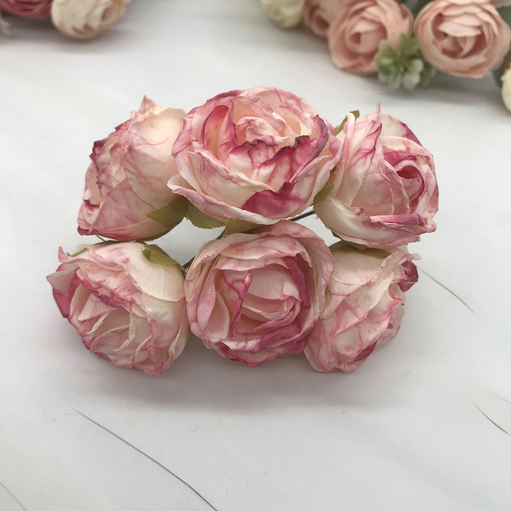 Guirnalda diy de 6 piezas de simulación, tocado de bosque, capullo de té europeo, borde , flor de seda Rosa retro, material de decoración de brotes: YELLOW