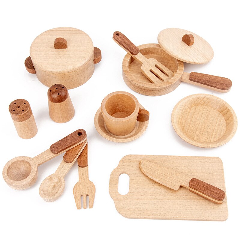 Log Wooden Kitchen Toy Japan/Korea Children&#39;s Simulation Kitchenware Miniature Pretend Play House Toys Educational for Kids: Kitchenware