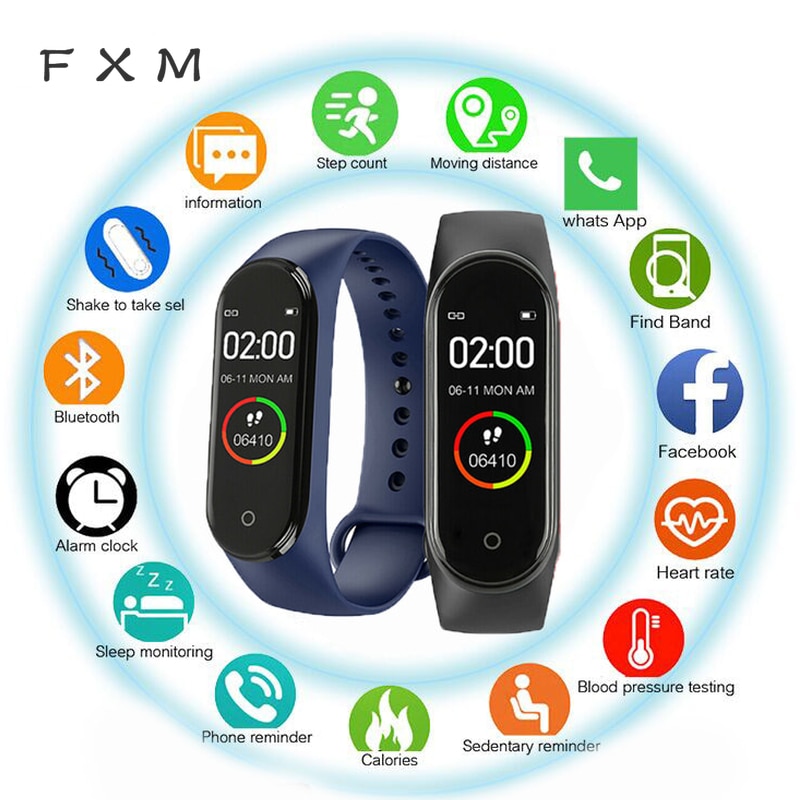 Fxm M4 Mannen Vrouwen Smart Label Riem Sport Bloeddruk Hartslagmeter Horloge Monitor Waterdicht fitness