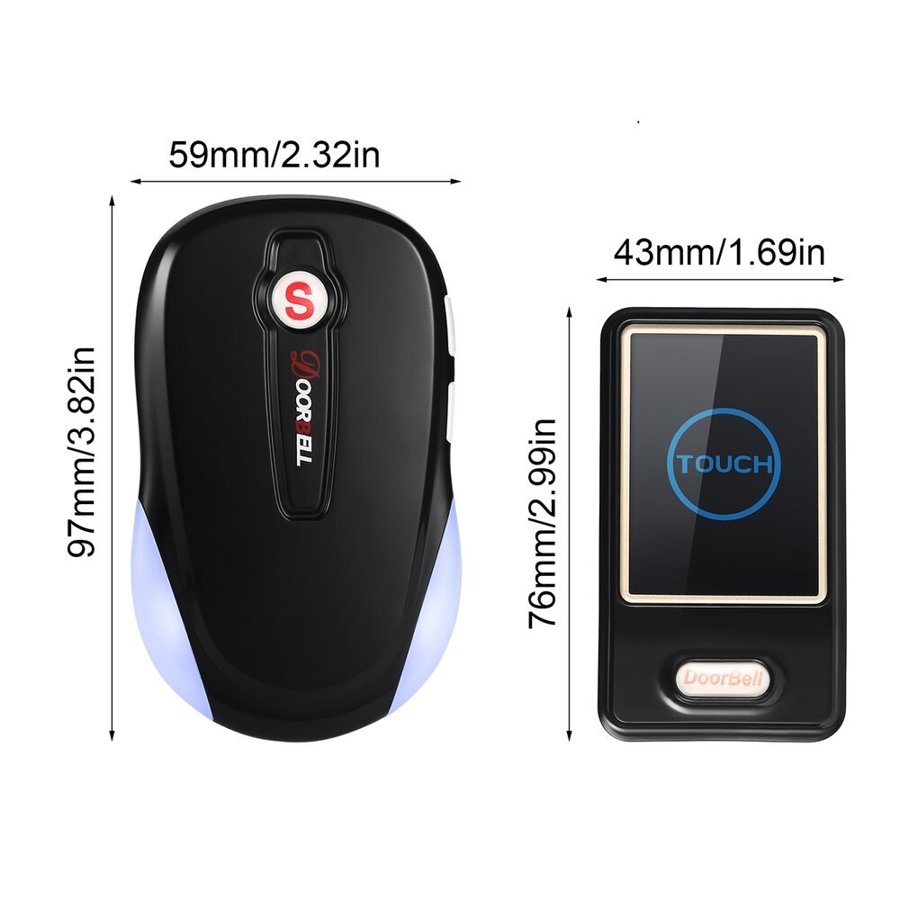 Energy Saving one Touch Sensor Button Ultra-long Distance Control Optional Waterproof Transmitter Wireless Digital Doorbell