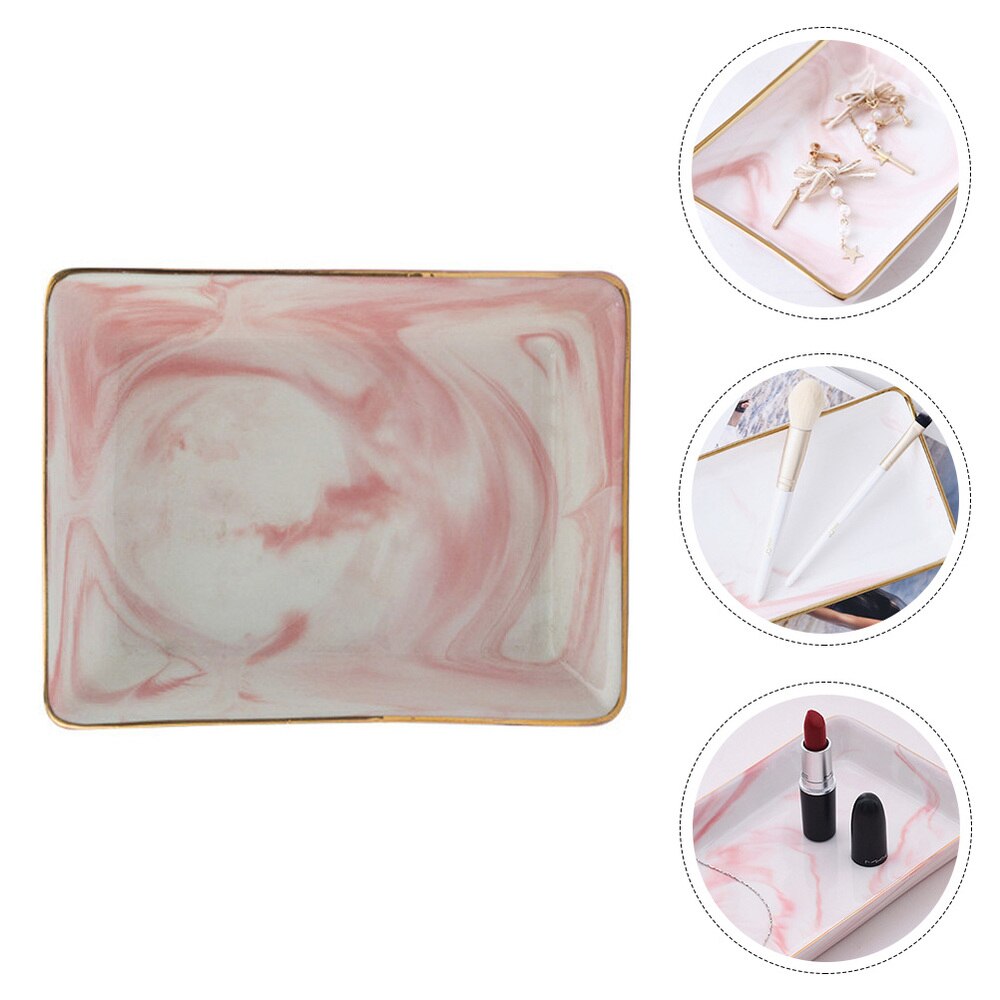 1Pc Jewelry Tray Marbling Ceramic Jewelry Plate Earring Tray Necklace Tray for Store Home: Pink