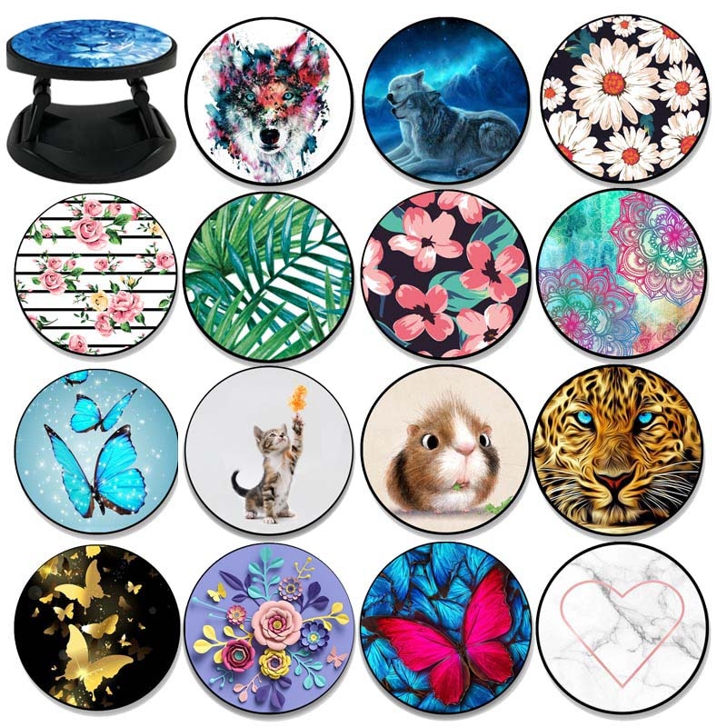 Luxe Bloem Wolf Opvouwbare Telefoon Grip Vinger Ring Telefoon Houder Telefoon Beugel Voor Iphone Standhouder Telefoon Houders