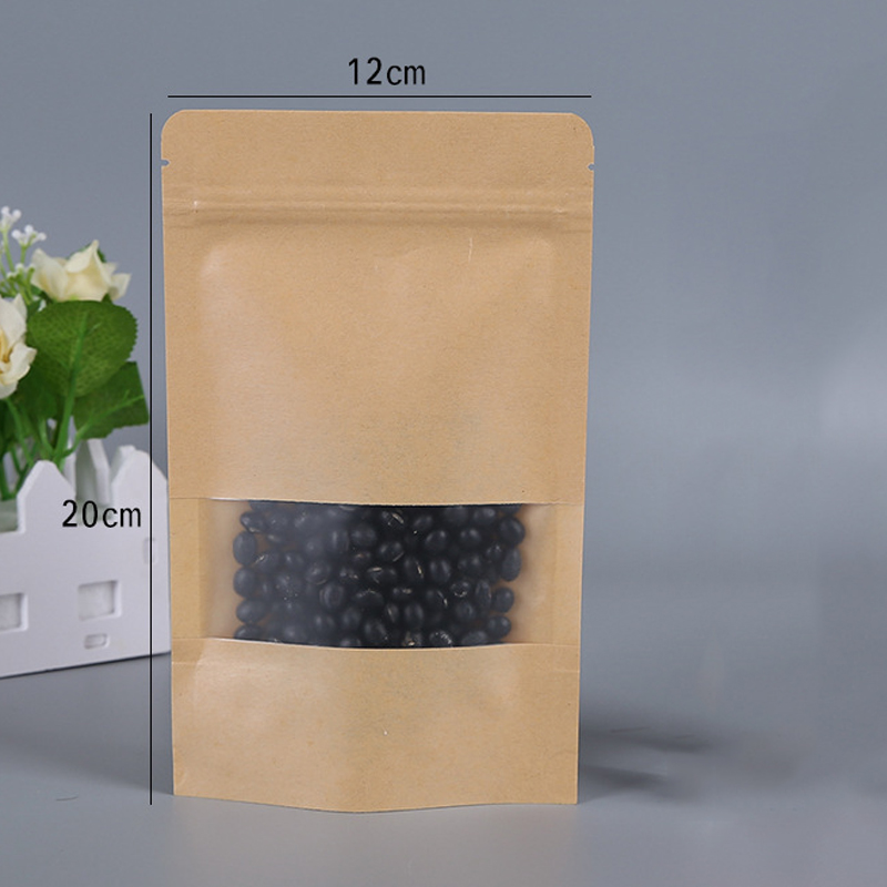 Multi size kraftpapper ziplock påse med fönster mat blixtlås förvaringspåsar kök mat hermetiska påsar zip påsar för torkad mat