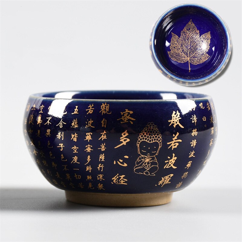 Keramisk hjerte sutra tekop porcelæn blad mester te kop zen buddha kontor vand krus tilbehør til hjemmet drinkware: D
