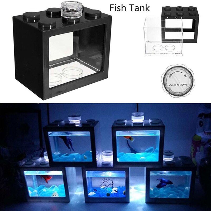 Mini Fish Tank with Light Desktop Aquarium Reptile Box Terrarium For Fish Insects Turtle Micro-landscape Fish Tank Office Suppli