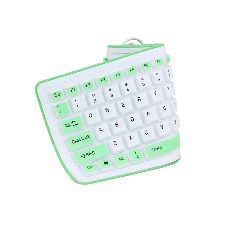 Teclado portátil de silicona plegable y silencioso, teclado enrollable con cable USB, Flexible, suave e impermeable, Gel de sílice, para PC y portátil: Green