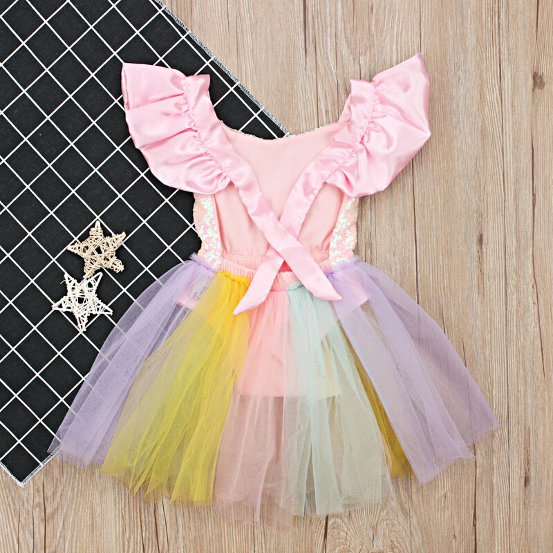 Toddler Girls Unicorn Dress Baby Girls Rainbow Colors Tulle Dress with Unicorn Lovely Kids Sundress for Unicorn Party