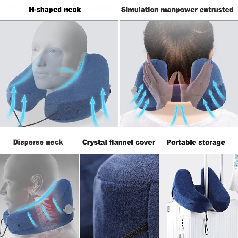 Almohadas inflables para dormir en forma de H, almohada de viaje para cuello, reposacabezas, cojín corporal para coche, avión, oficina, siesta