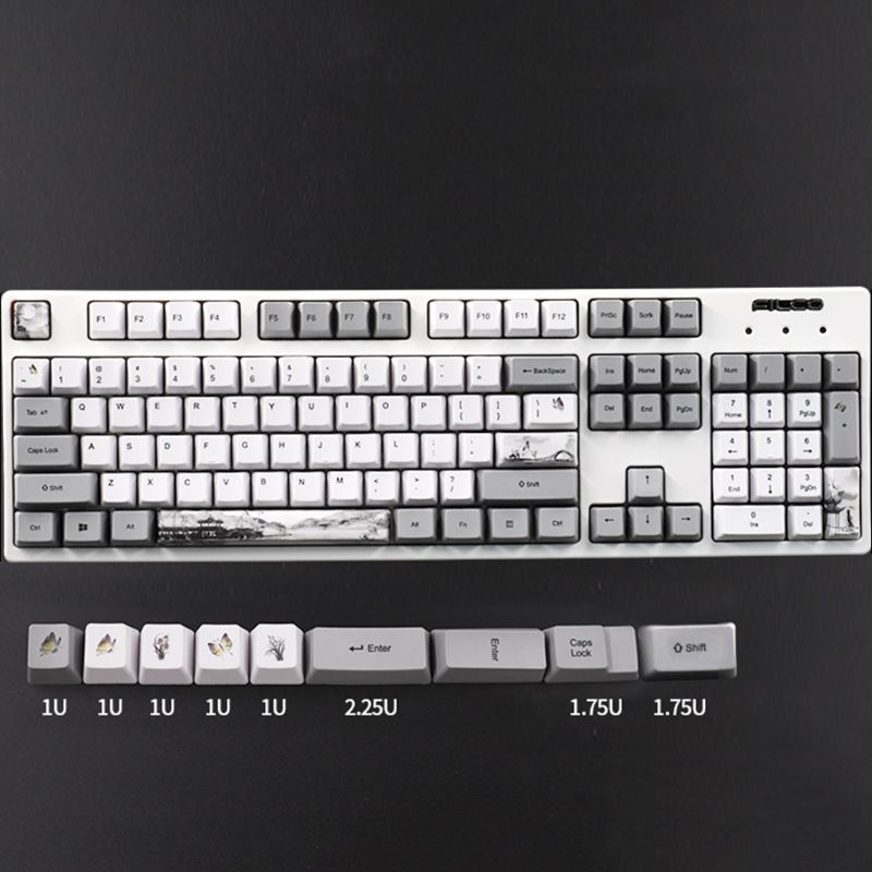Teclas para Teclado mecánico de flor de cerezo PBT, teclas con sublimación de tinta: Gris