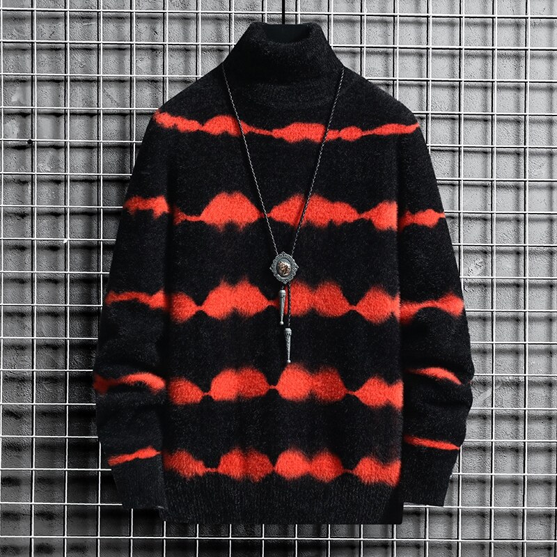 Polokragar herrtröja vinter oversized hög krage herrtröjor koreanska tjocka varma stickade polotröjor herr: Svart / Xl