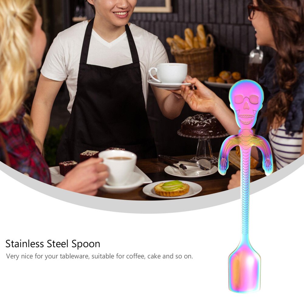 2 Stuks Rvs Koffielepels Schedel Roeren Lepel Creatieve Dessert Lepel